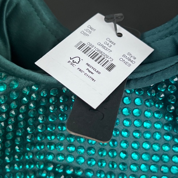 J.Crew Santorini Bag with Crystals Dark Spruce Green Satin Looped Handle NWT - Picture 3 of 9